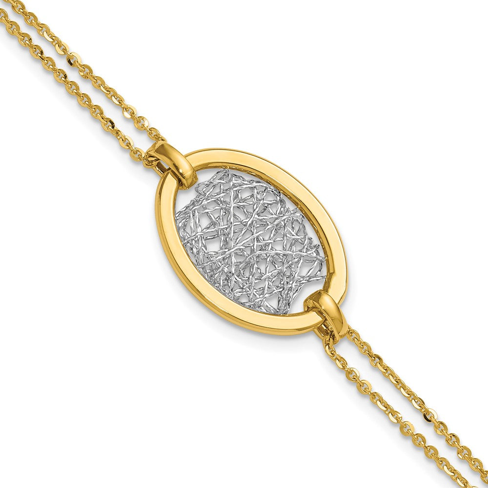 14K with White Rhodium Polished Diamond-cut Fancy Oval 2-Strand Bracelet