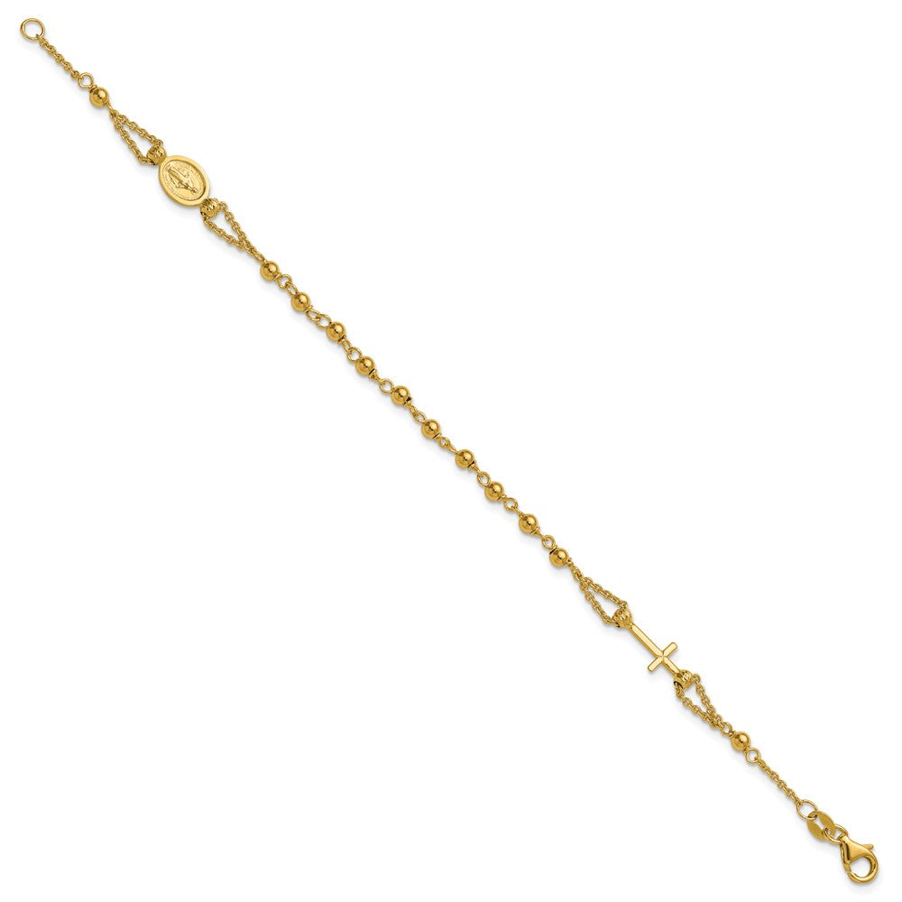 14K Polished Diamond-cut / Beaded Religious Rosary Style Bracelet