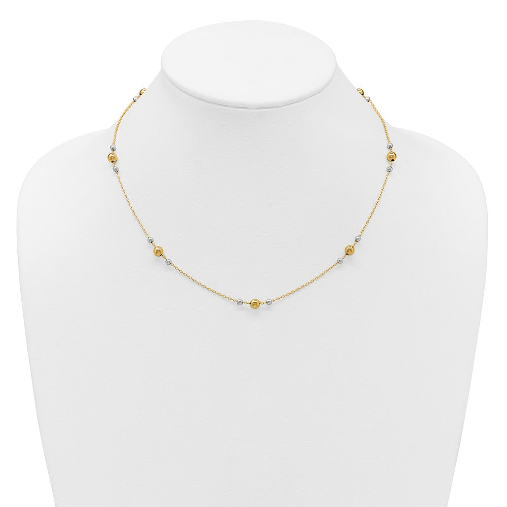 14K with White Rhodium Polished / Beaded Station Necklace