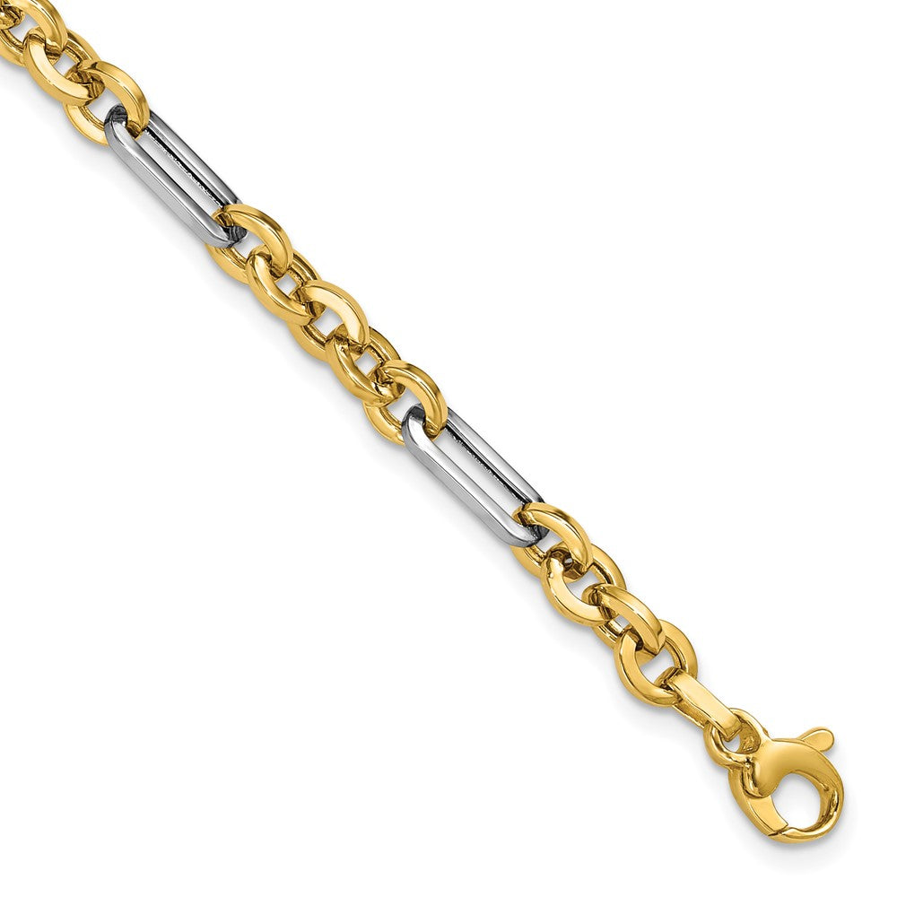 14K with White Rhodium Polished Cable and Paperclip Link Bracelet