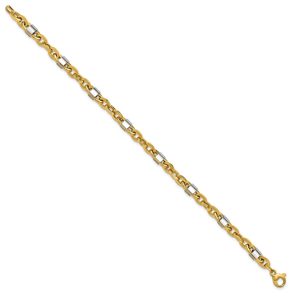14K with Wht Rhodium Polished Fancy Oval Men's Link Bracelet