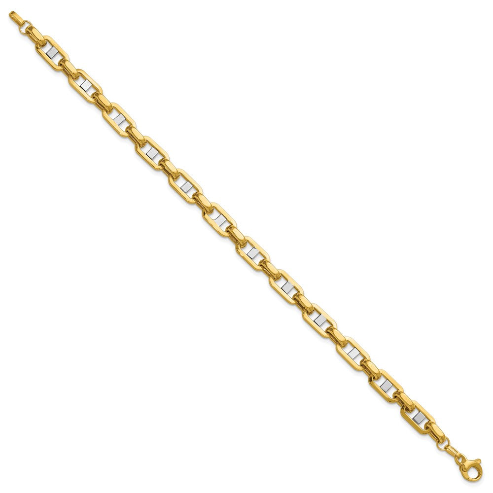 14K with Wht RH Polished Fancy Flat Anchor Men's Link Bracelet