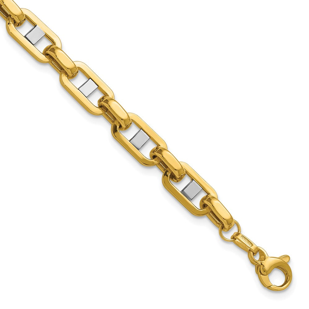 14K with Wht RH Polished Fancy Flat Anchor Men's Link Bracelet