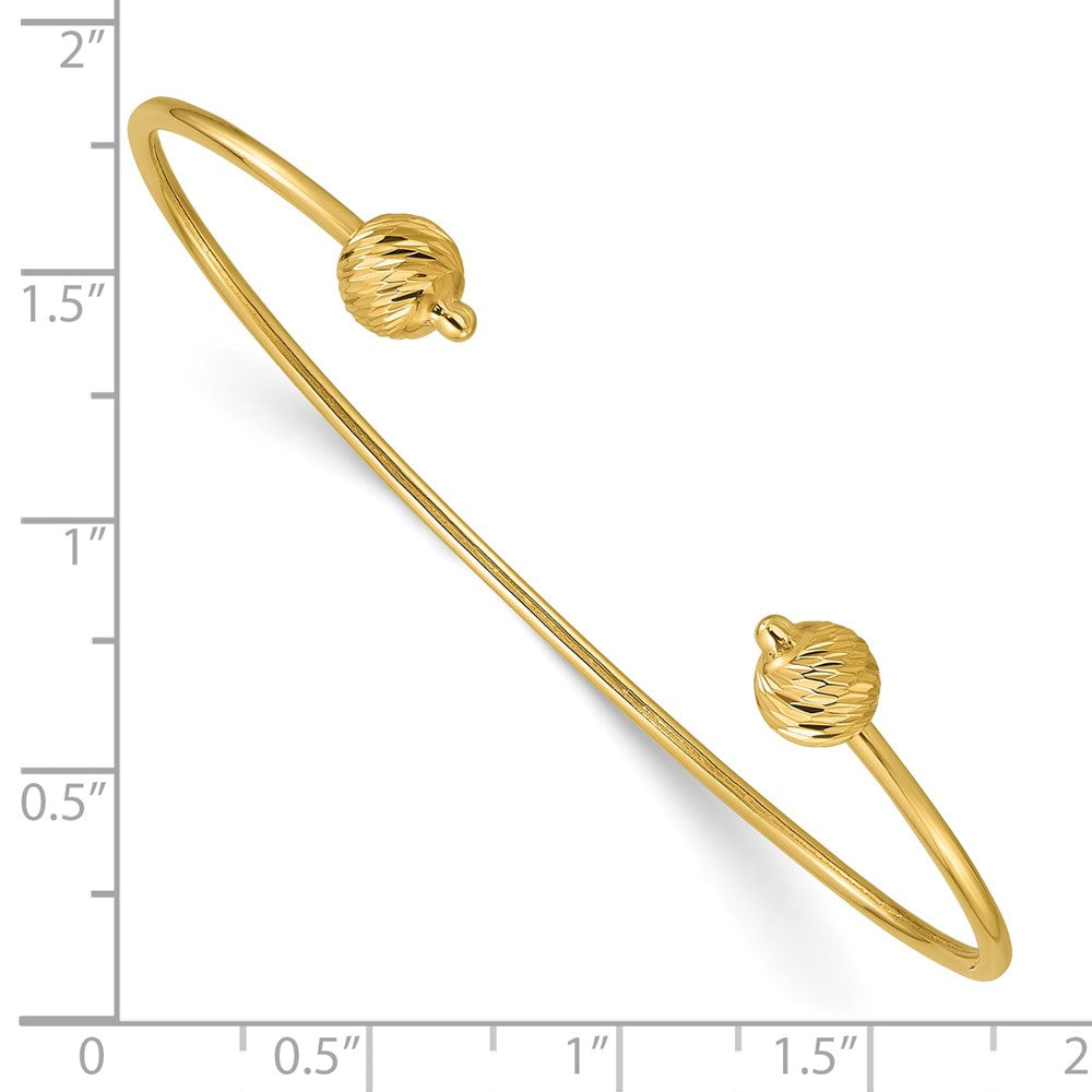 14K Polished with Diamond-cut Beads Cuff Bangle