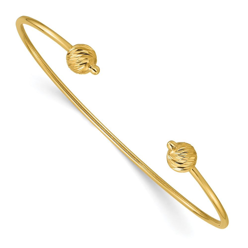 14K Polished with Diamond-cut Beads Cuff Bangle