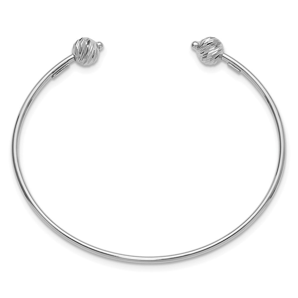 14K White Gold Polished with Diamond-cut Beads Cuff Bangle
