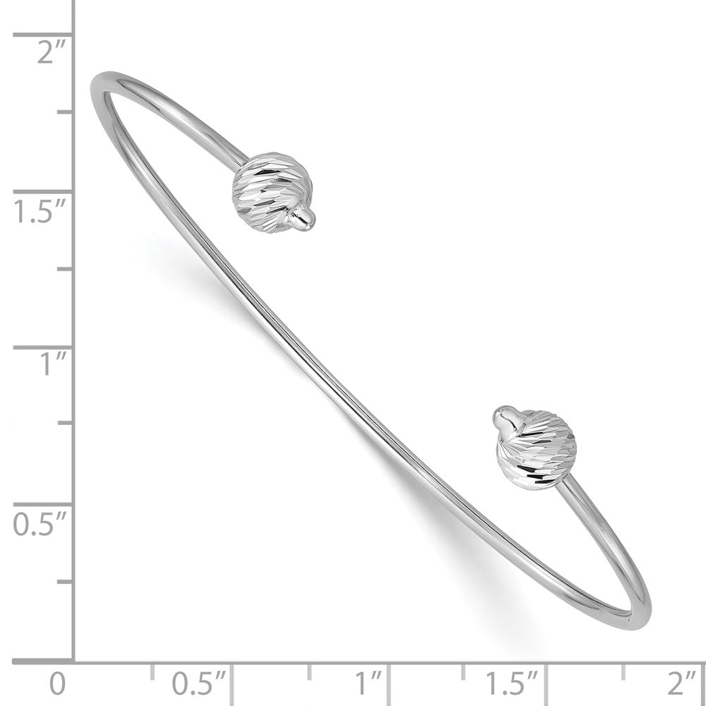 14K White Gold Polished with Diamond-cut Beads Cuff Bangle