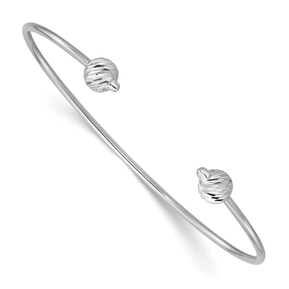 14K White Gold Polished with Diamond-cut Beads Cuff Bangle