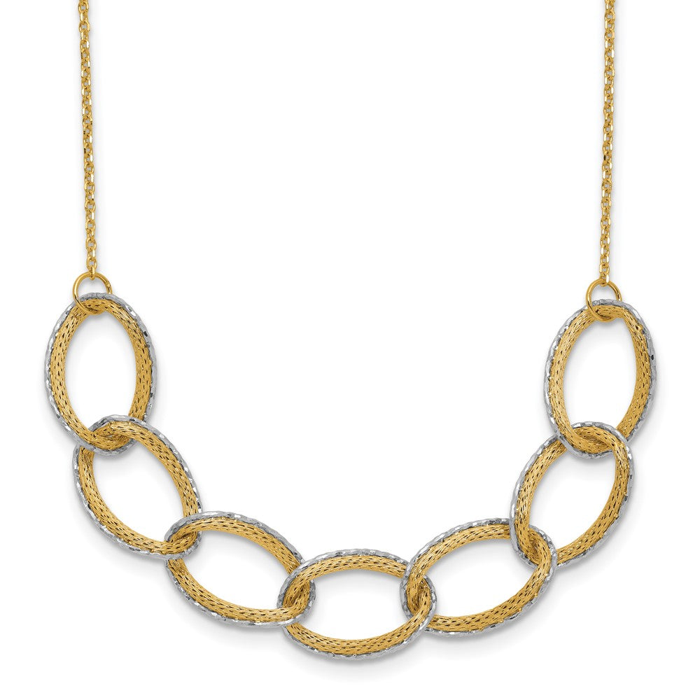14K Two-tone Pol/Texture/Dia-cut Oval with 1in Ext. Necklace