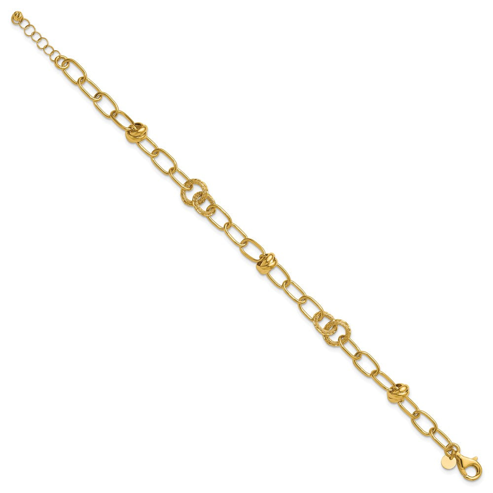 14K Polished/Texture/Dia-cut Fancy with .75in Ext. Bracelet