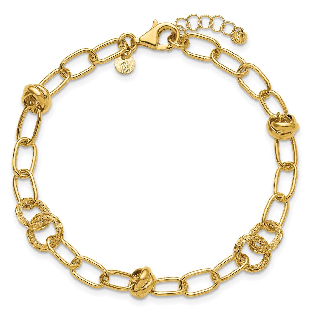 14K Polished/Texture/Dia-cut Fancy with .75in Ext. Bracelet