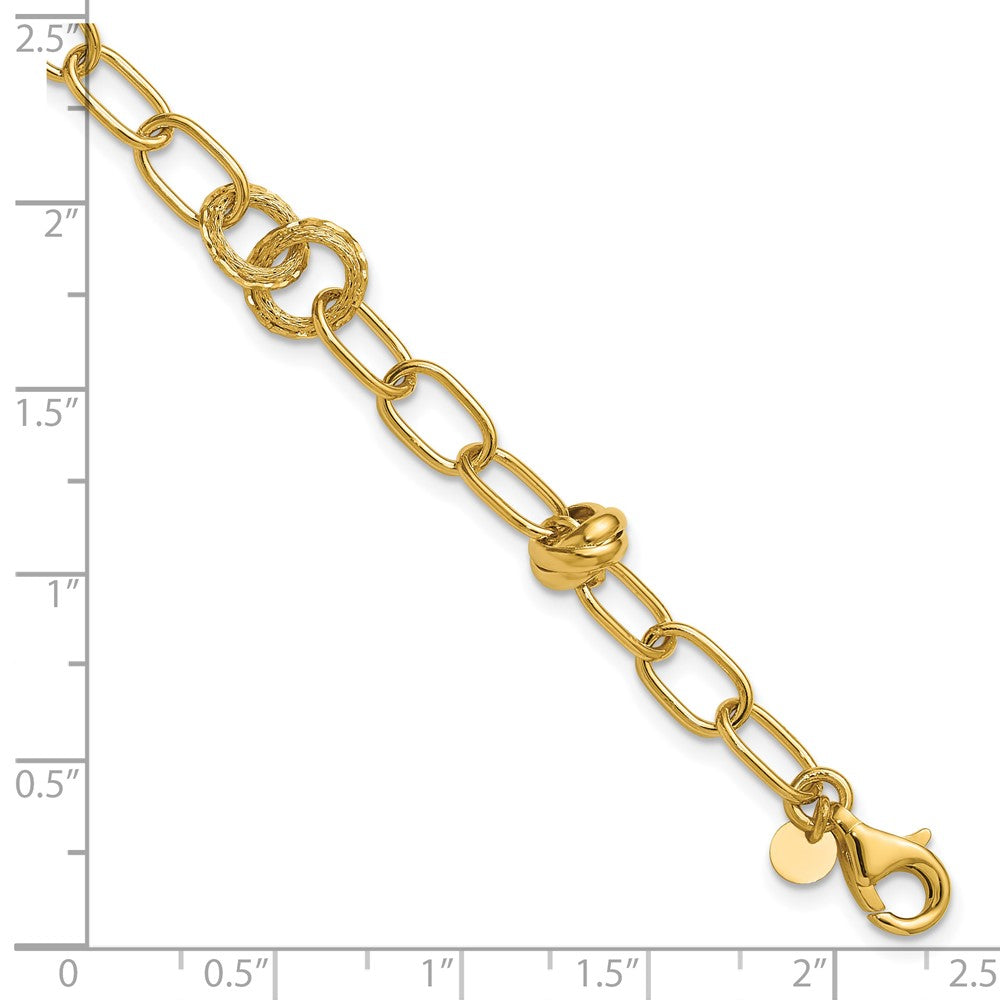 14K Polished/Texture/Dia-cut Fancy with .75in Ext. Bracelet