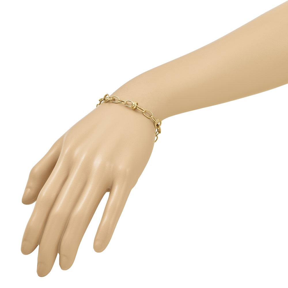 14K Polished/Texture/Dia-cut Fancy with .75in Ext. Bracelet