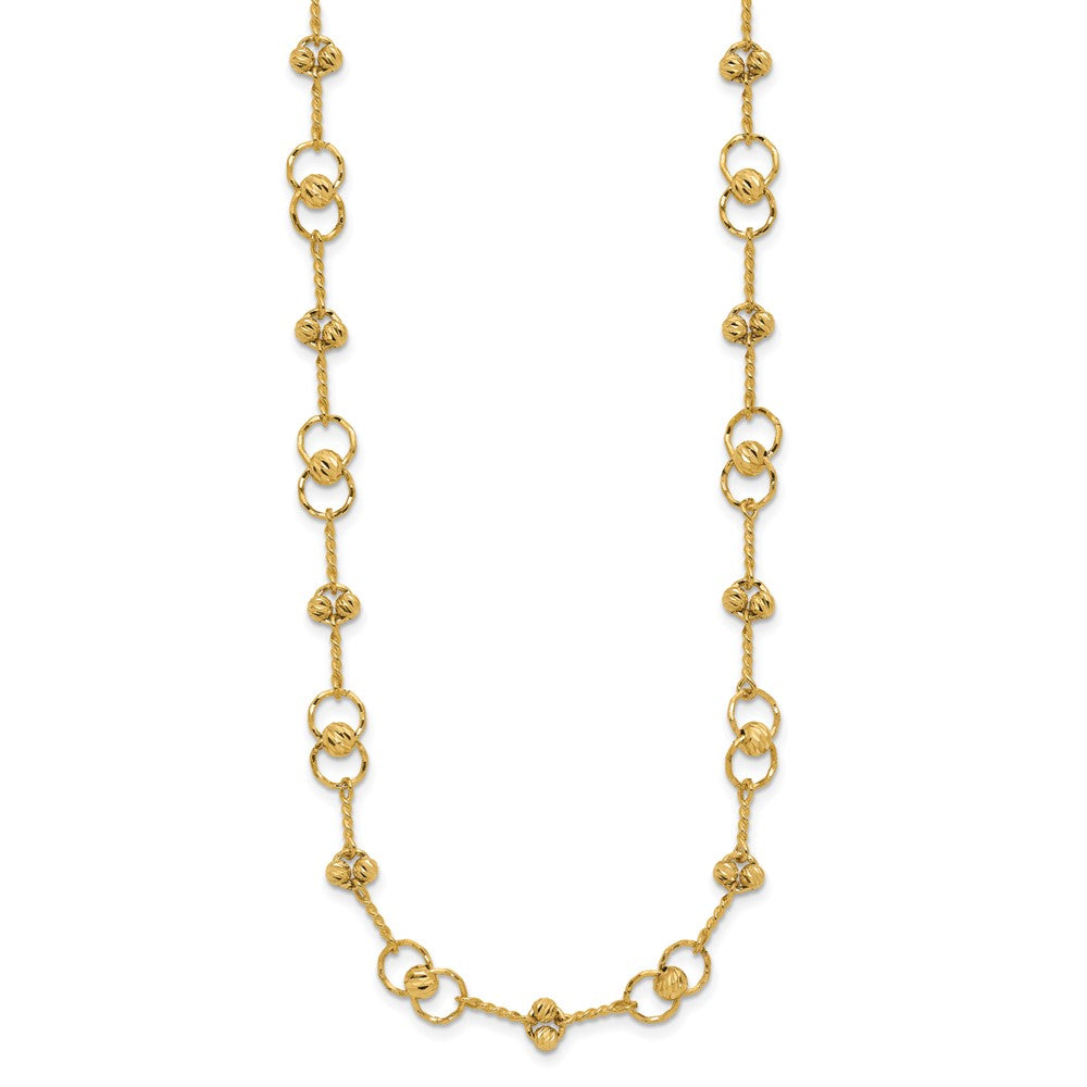 14K Polished/Dia-cut Twisted Circles with 1in Ext. Necklace