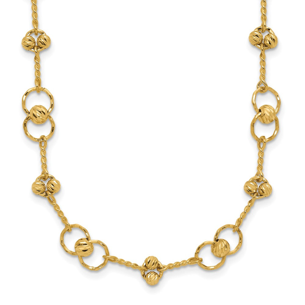 14K Polished/Dia-cut Twisted Circles with 1in Ext. Necklace