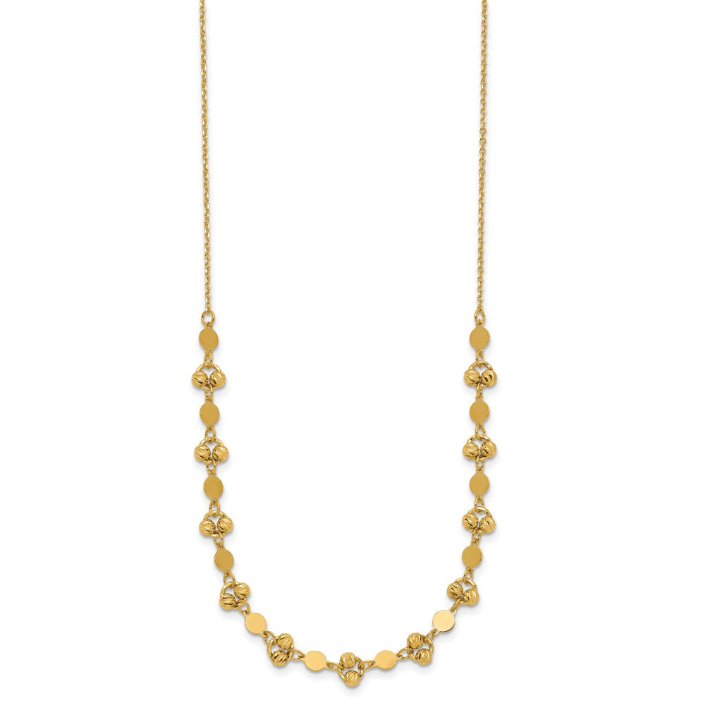 14K Polished Diamond-cut Beaded Fancy Circles with 1in Ext. Necklace