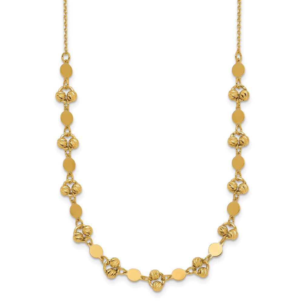 14K Polished Diamond-cut Beaded Fancy Circles with 1in Ext. Necklace