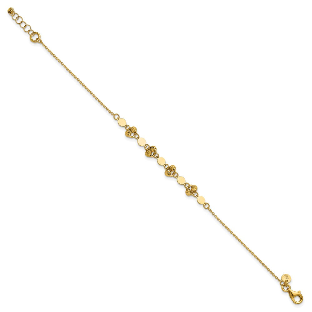 14K Polished Diamond-cut Beaded Fancy Circles with .5in Ext. Bracelet