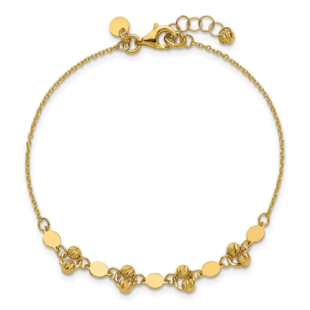 14K Polished Diamond-cut Beaded Fancy Circles with .5in Ext. Bracelet