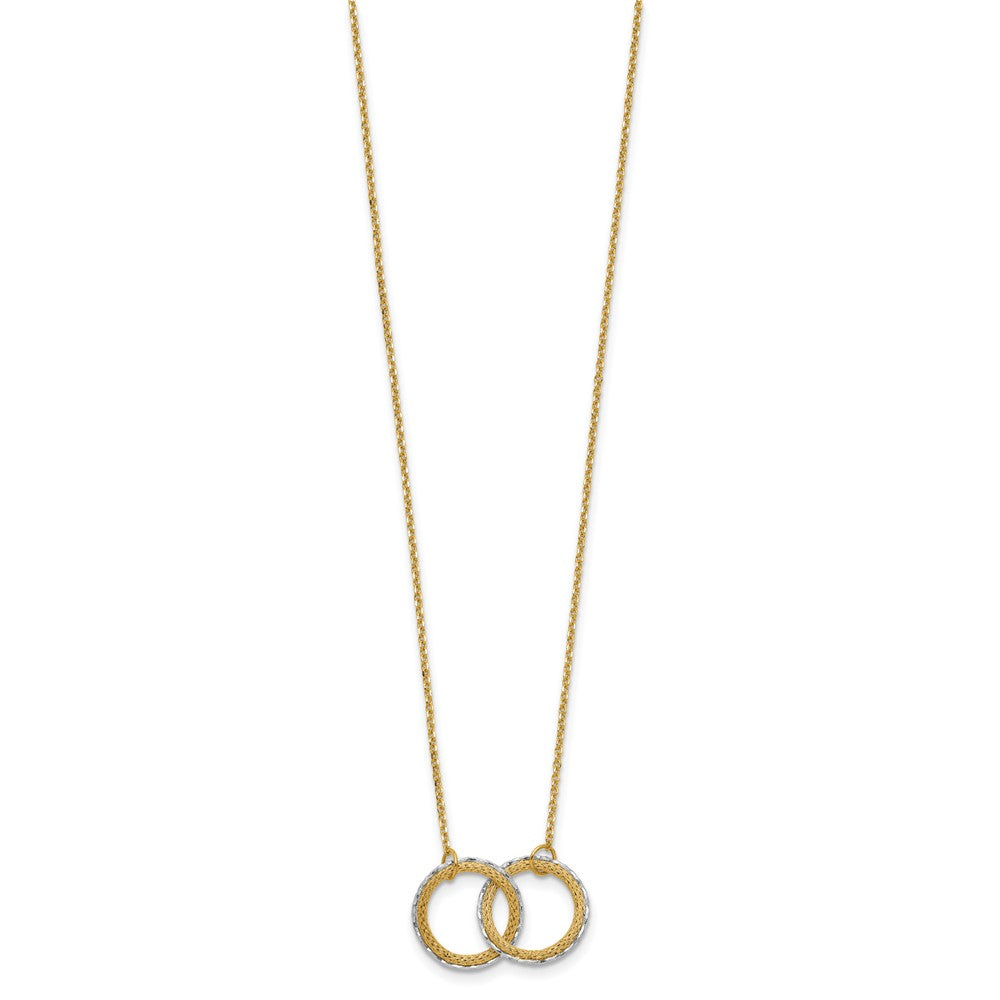 14KTT Pol/Texture/Dia-cut Circles with 2in Ext. Necklace