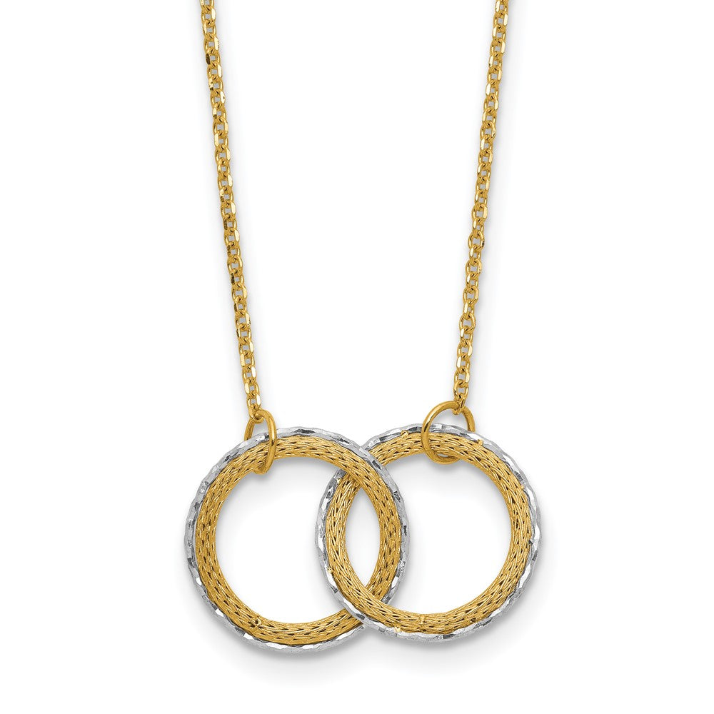14KTT Pol/Texture/Dia-cut Circles with 2in Ext. Necklace