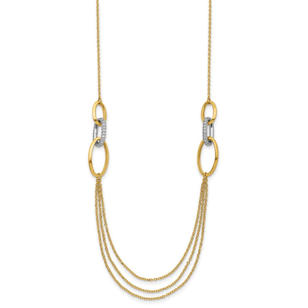 14K Two-tone Polished Fancy CZ Ovals with 1in Ext. Necklace