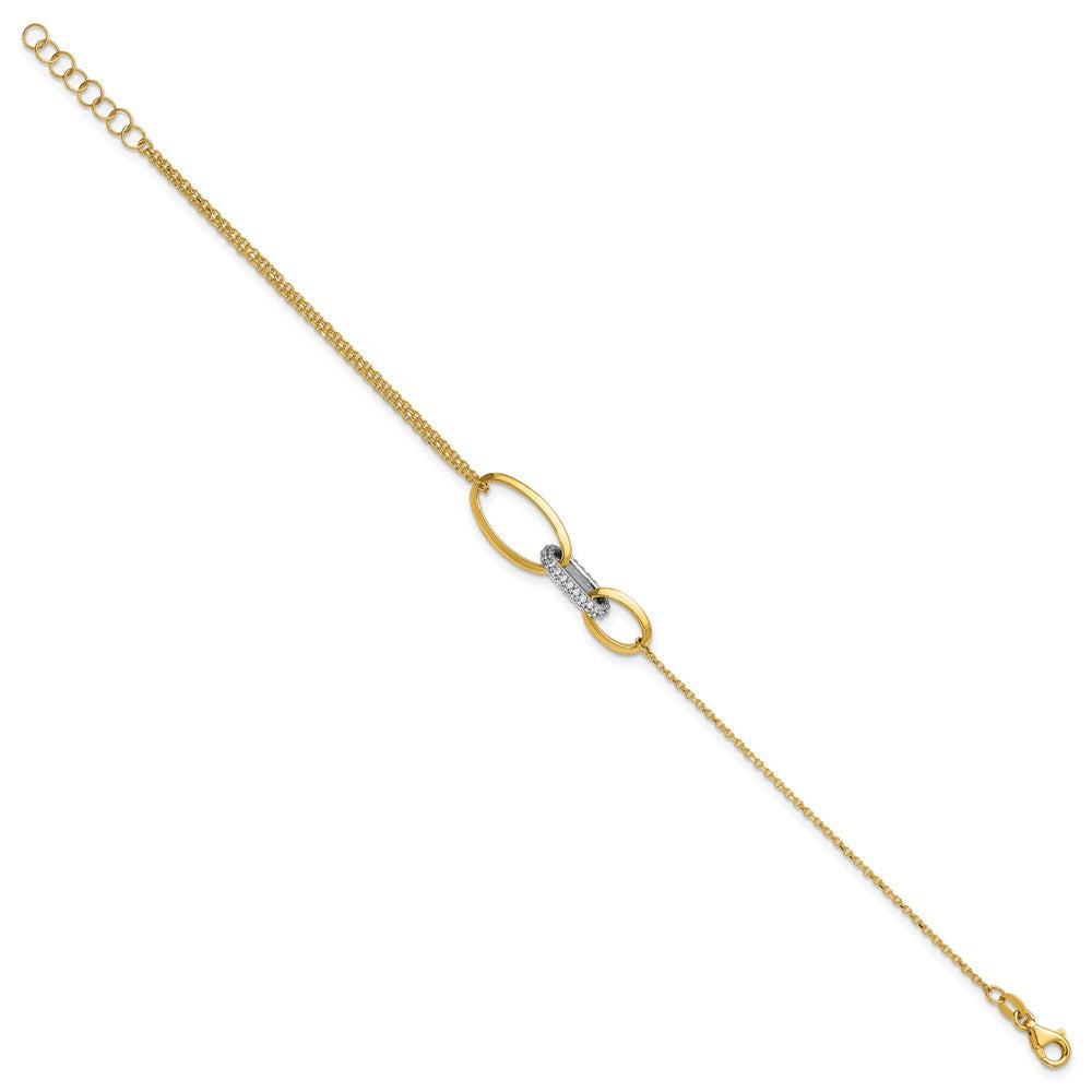 14K Two-tone Polished Fancy CZ Ovals with .75in Ext. Bracelet