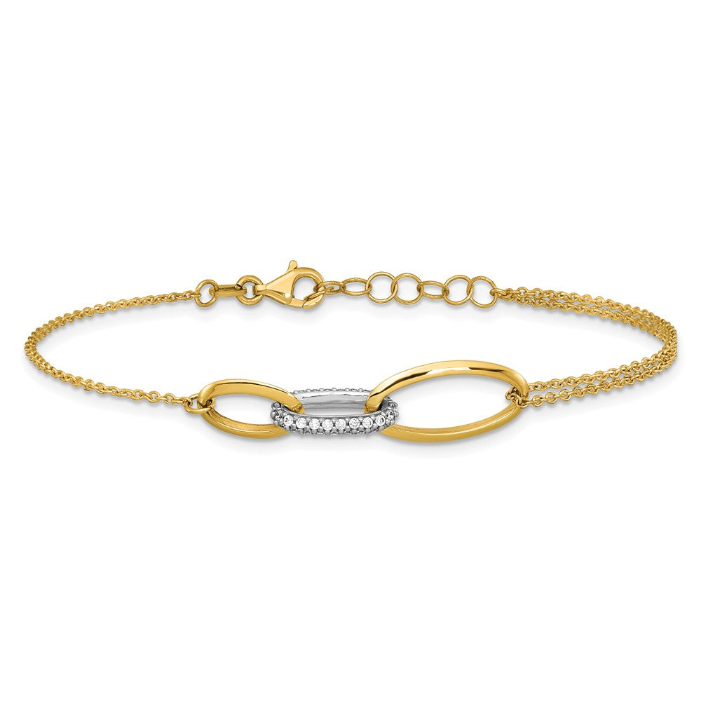 14K Two-tone Polished Fancy CZ Ovals with .75in Ext. Bracelet