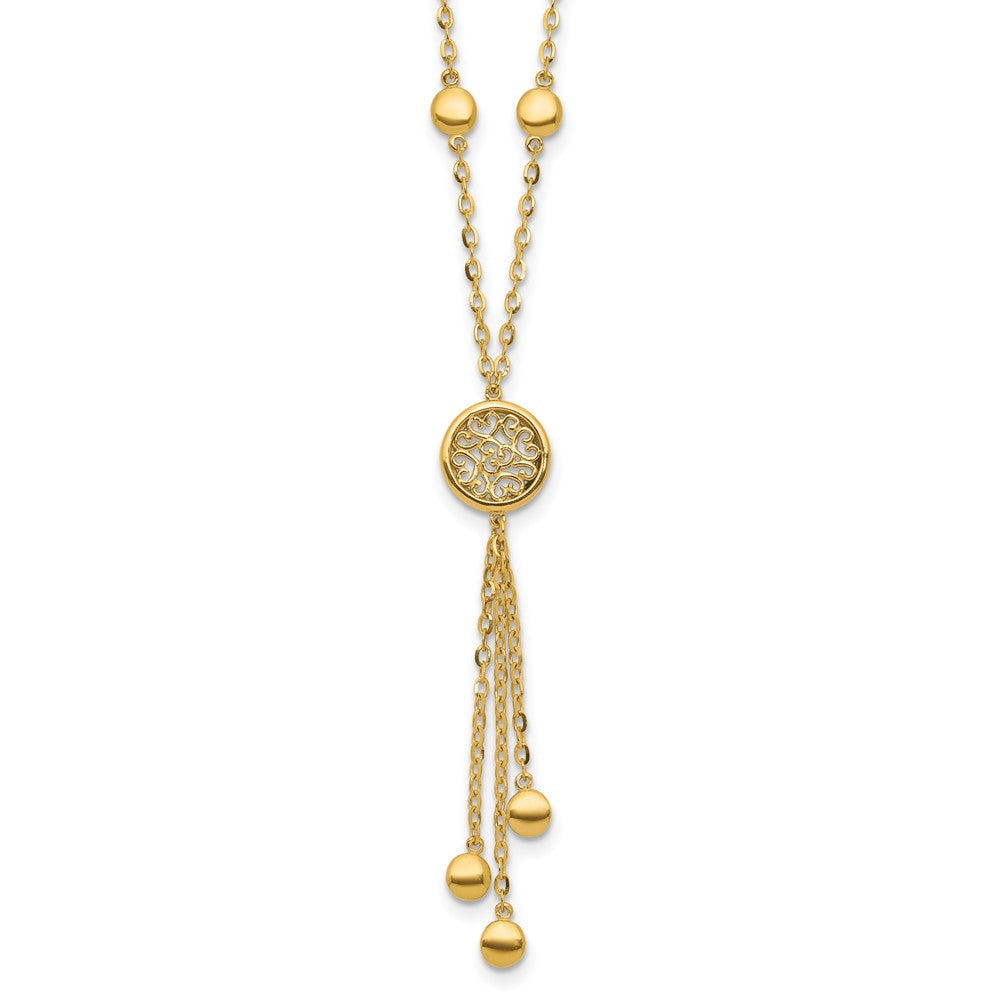 14K Polished Fancy Filigree Circles Dangle Necklace
