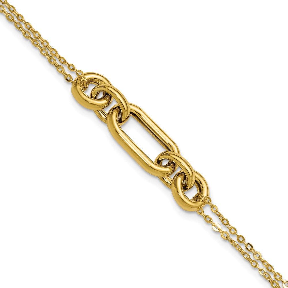 14K Polished Fancy Two-Strand Mixed Links Bracelet