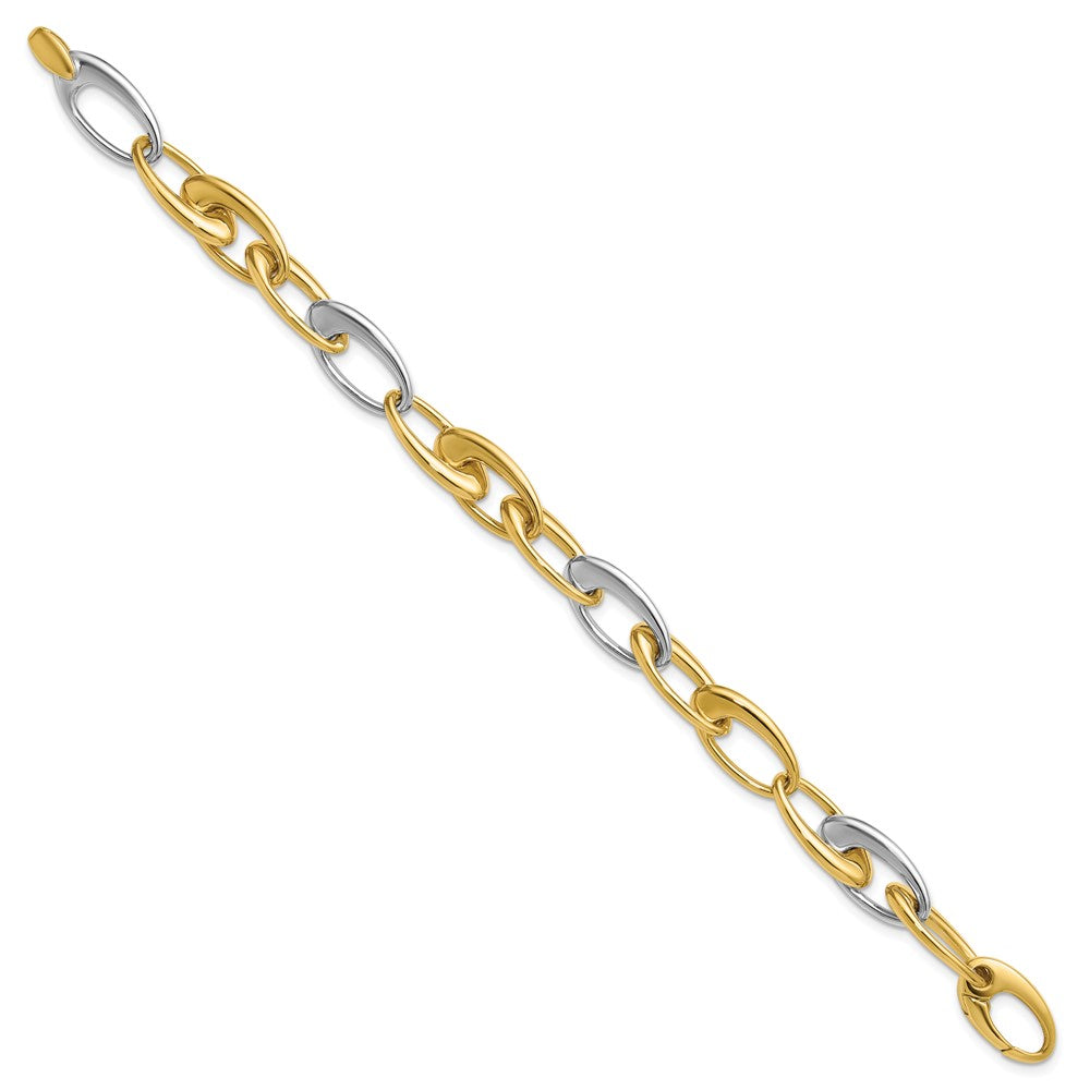 14K Two-tone Polished Tapered Oval Link Bracelet
