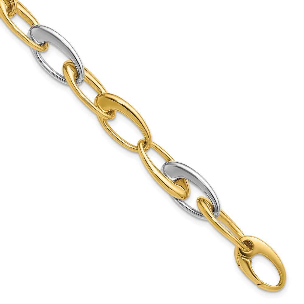 14K Two-tone Polished Tapered Oval Link Bracelet