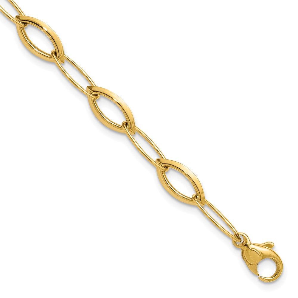 14K Polished Fancy Oval and Navette Link Bracelet