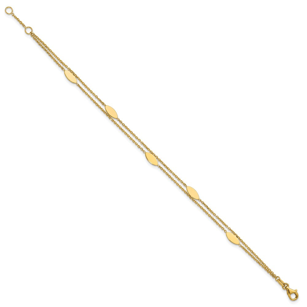 14K Polished Fancy 2-Strand Navette with .5in Ext. Bracelet