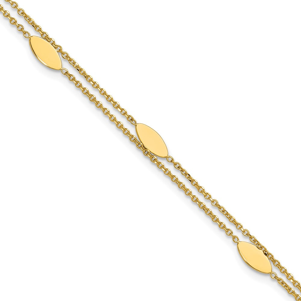 14K Polished Fancy 2-Strand Navette with .5in Ext. Bracelet