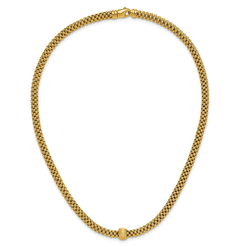 14K Polished and Brushed Bead Popcorn Mesh Necklace