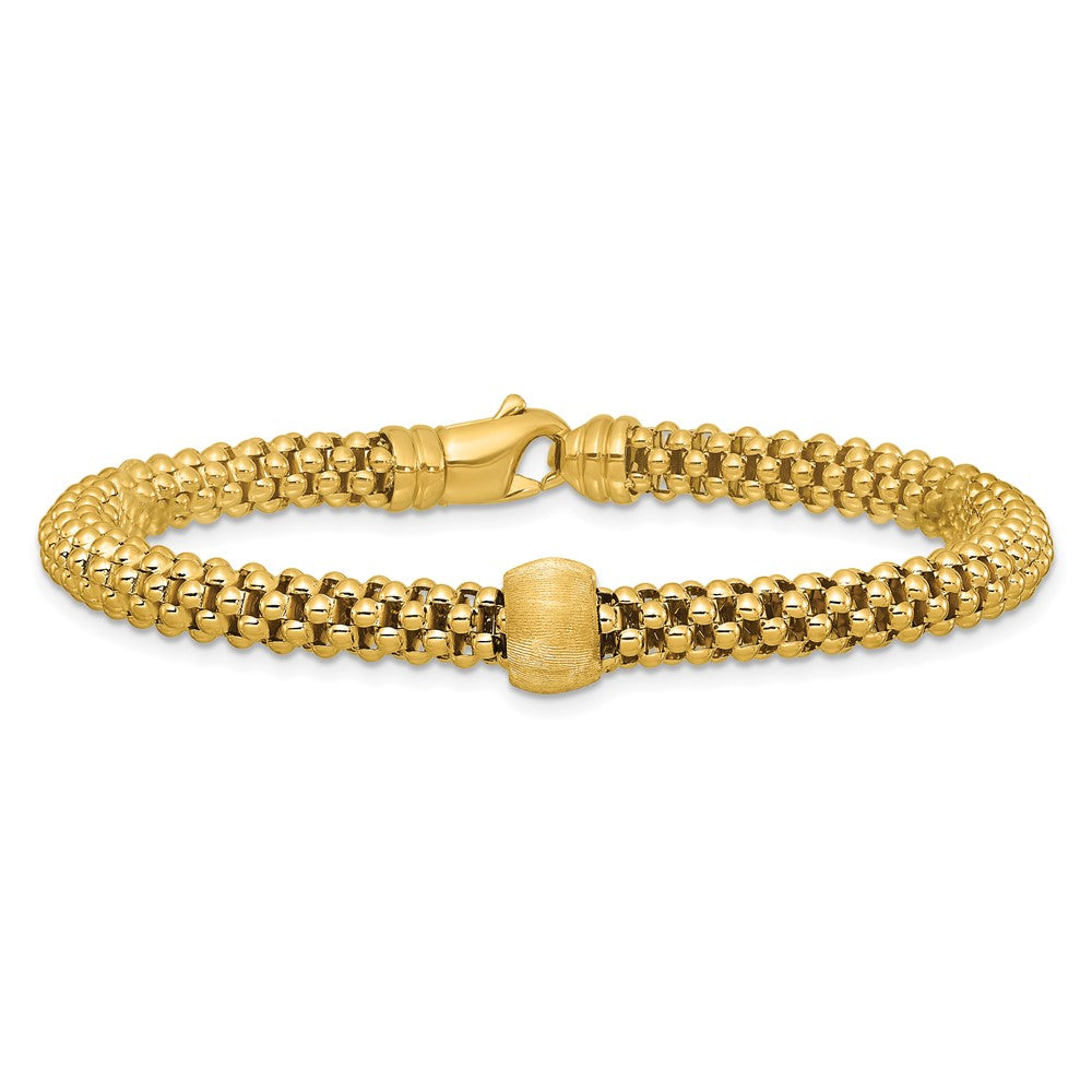 14K Polished and Brushed Bead Popcorn Mesh Bracelet