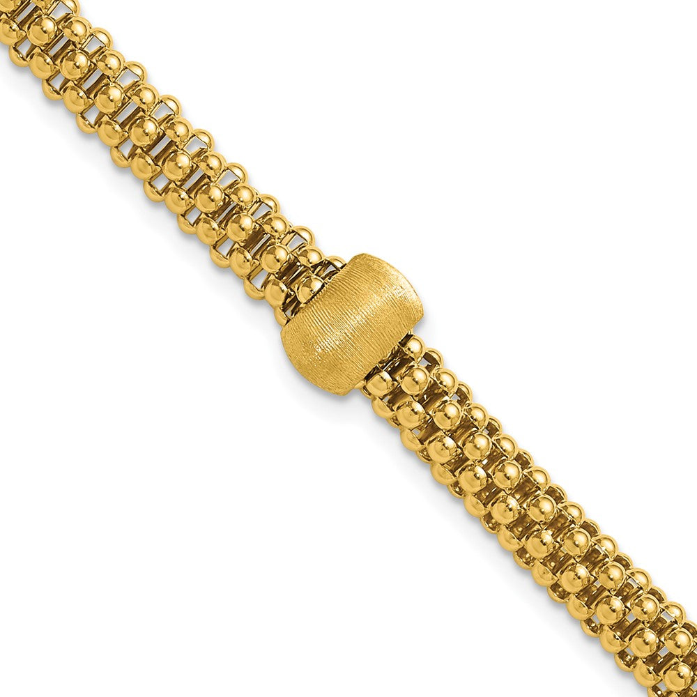 14K Polished and Brushed Bead Popcorn Mesh Bracelet