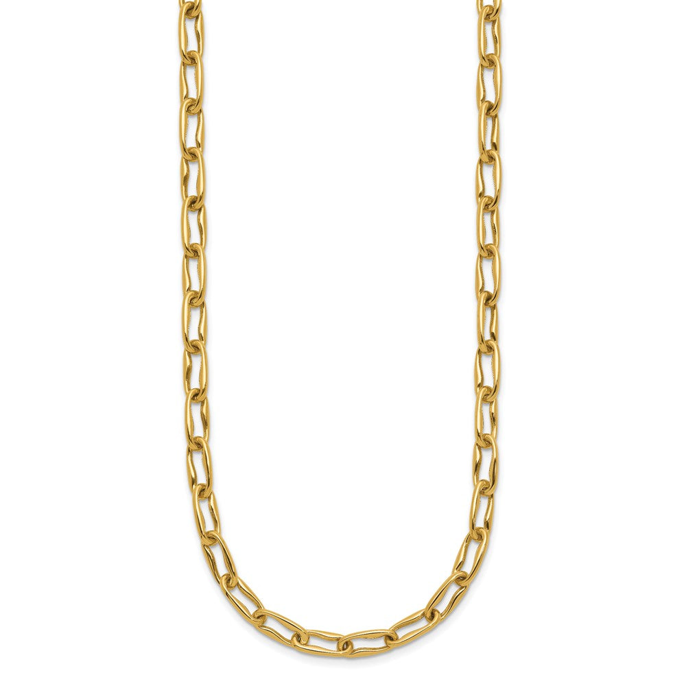 14K Polished Fancy Wavy Elongated Oval Link Necklace