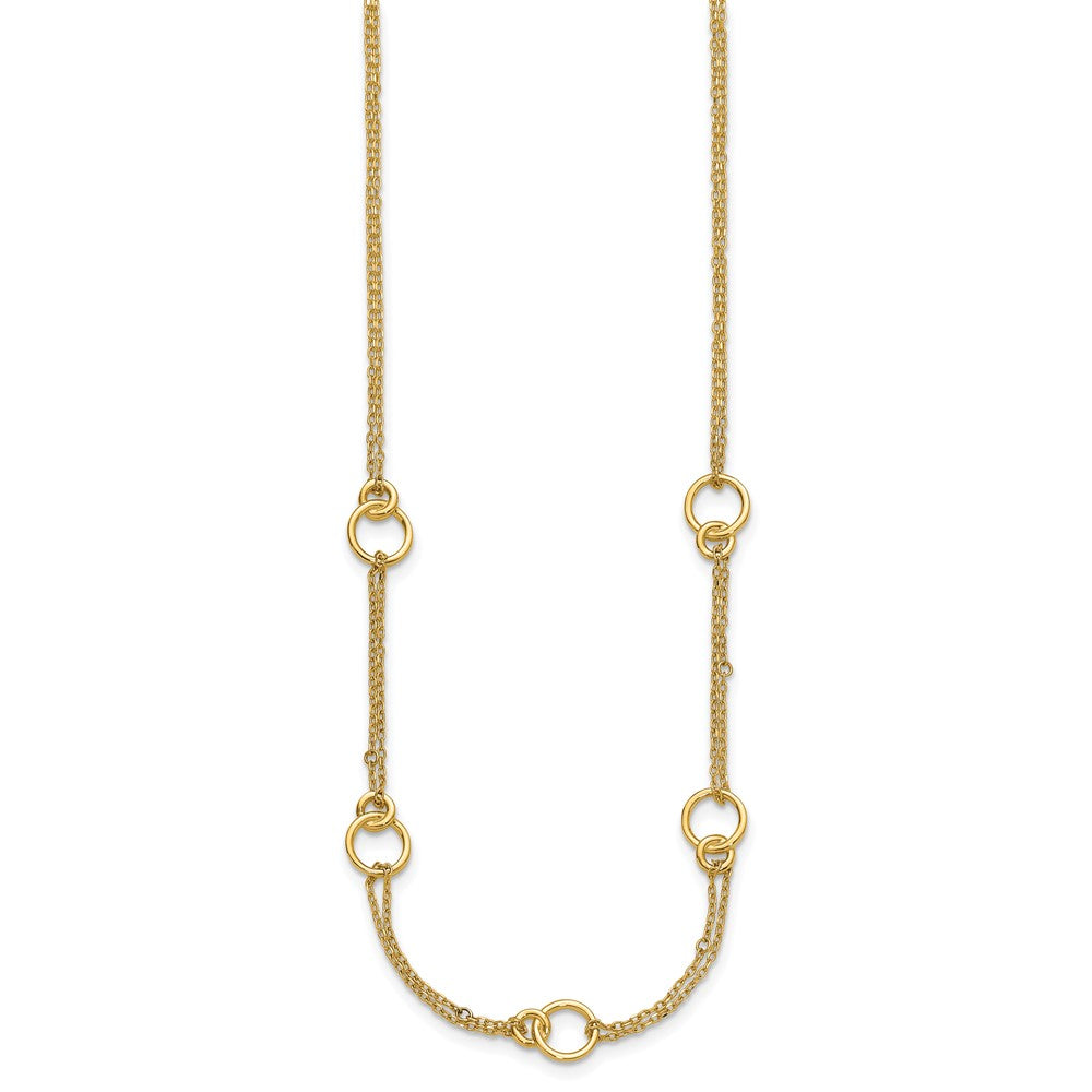 14K Polished 2-Strand Double Circle with 2in Ext. Necklace