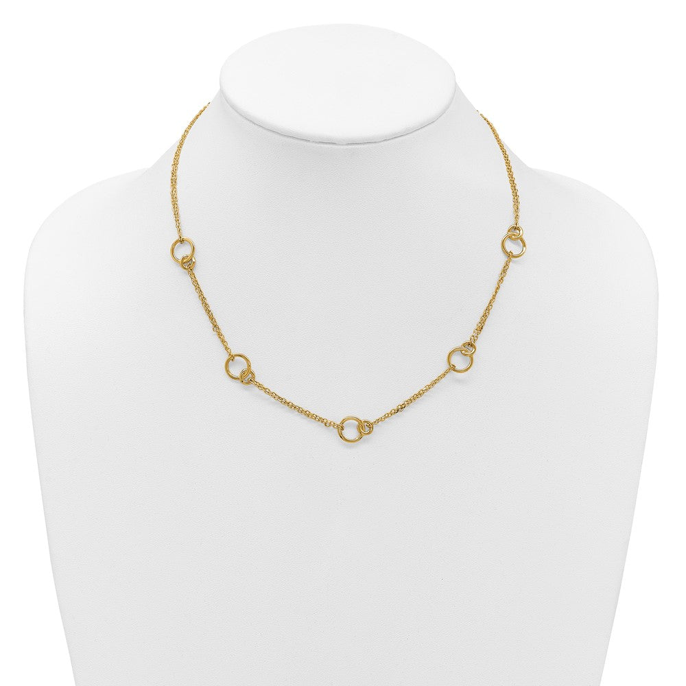 14K Polished 2-Strand Double Circle with 2in Ext. Necklace
