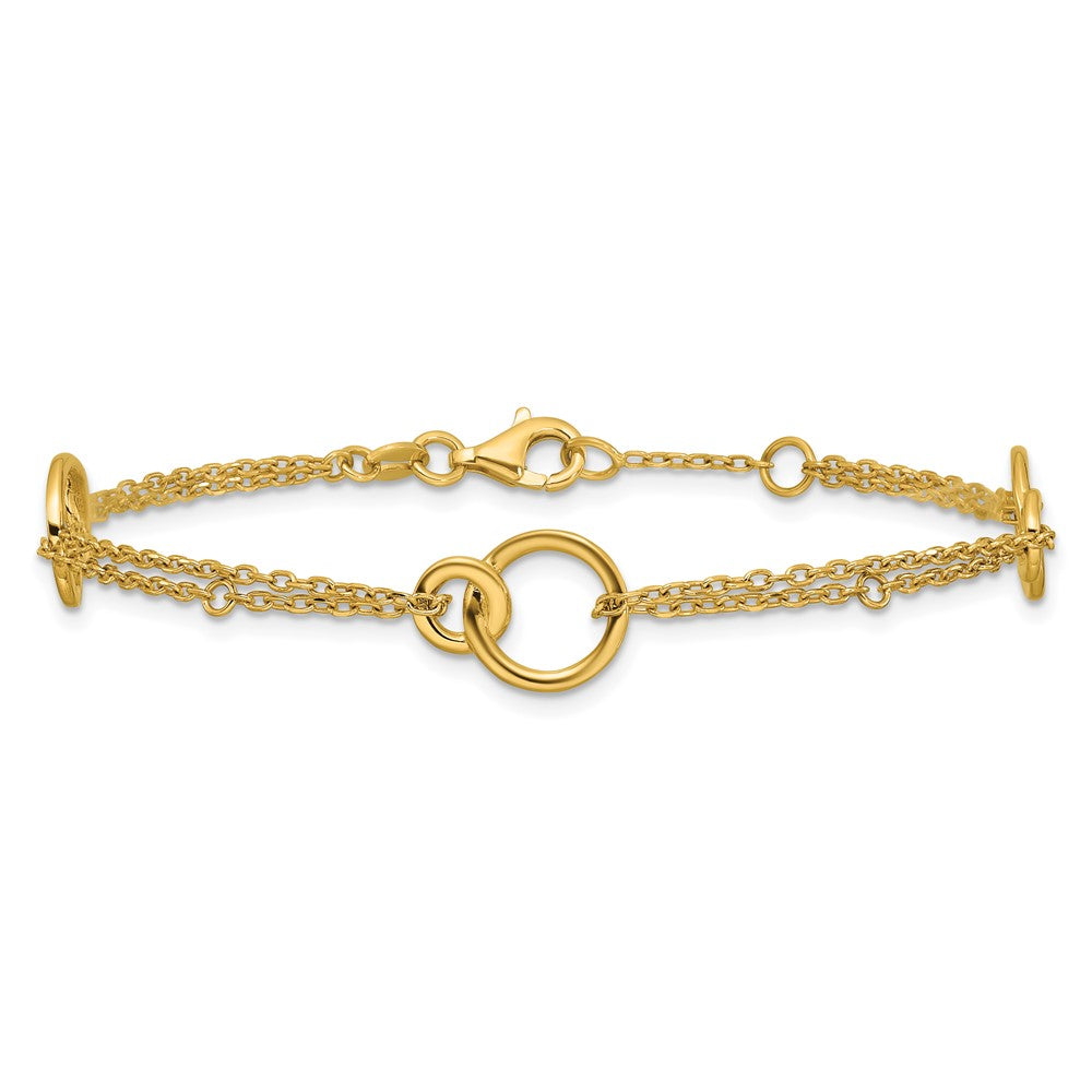14K Polished 2-Strand Double Circle with .5in Ext. Bracelet