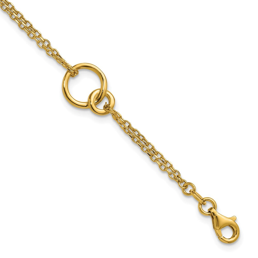 14K Polished 2-Strand Double Circle with .5in Ext. Bracelet