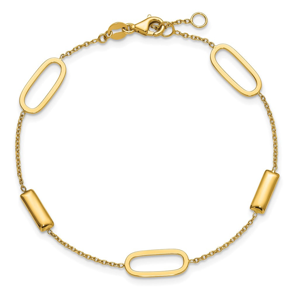 14K Polished Elongated Oval and Bar with .5in Ext. Bracelet