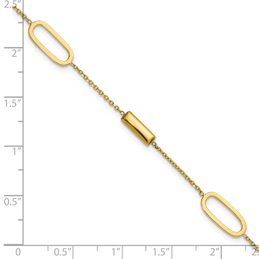 14K Polished Elongated Oval and Bar with .5in Ext. Bracelet