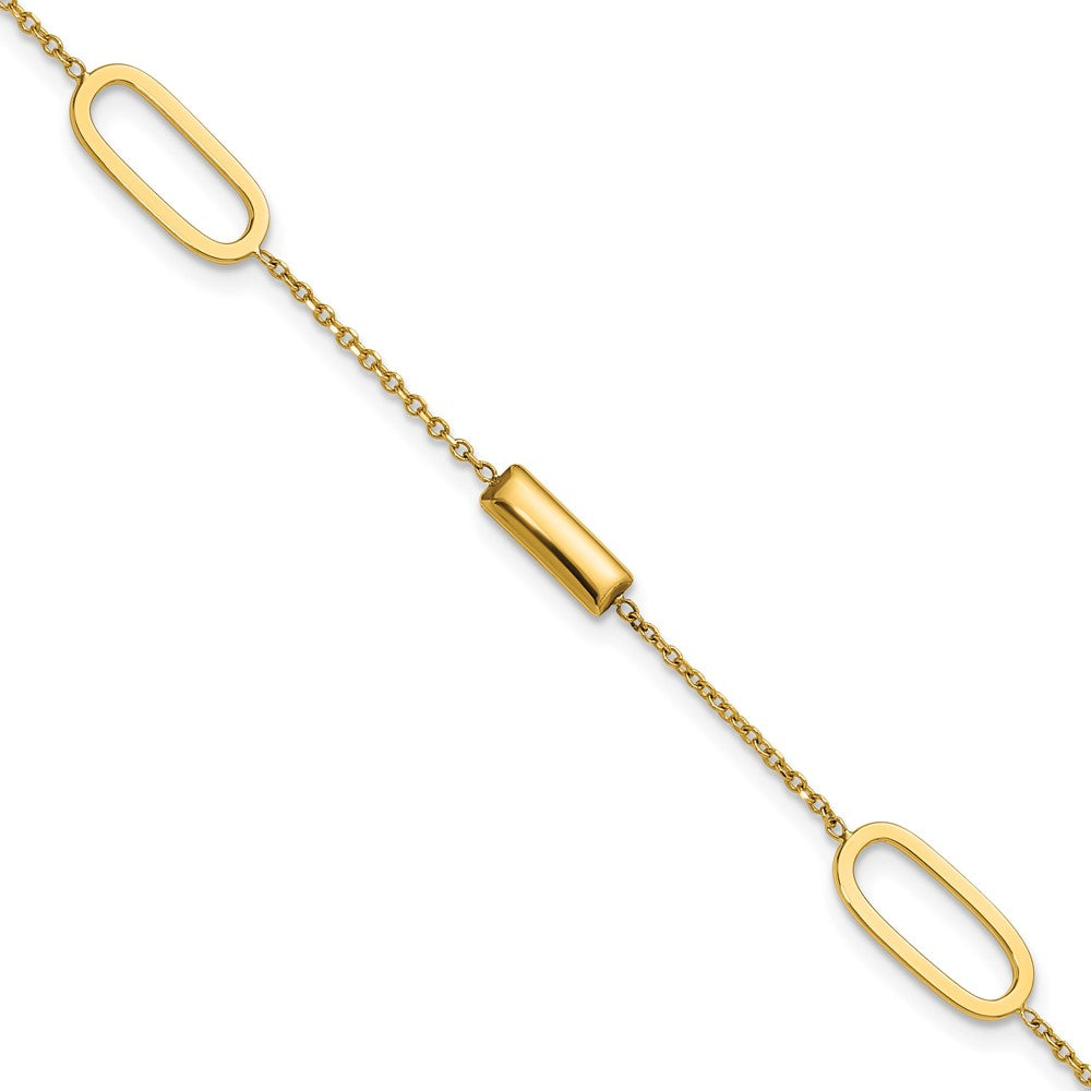 14K Polished Elongated Oval and Bar with .5in Ext. Bracelet