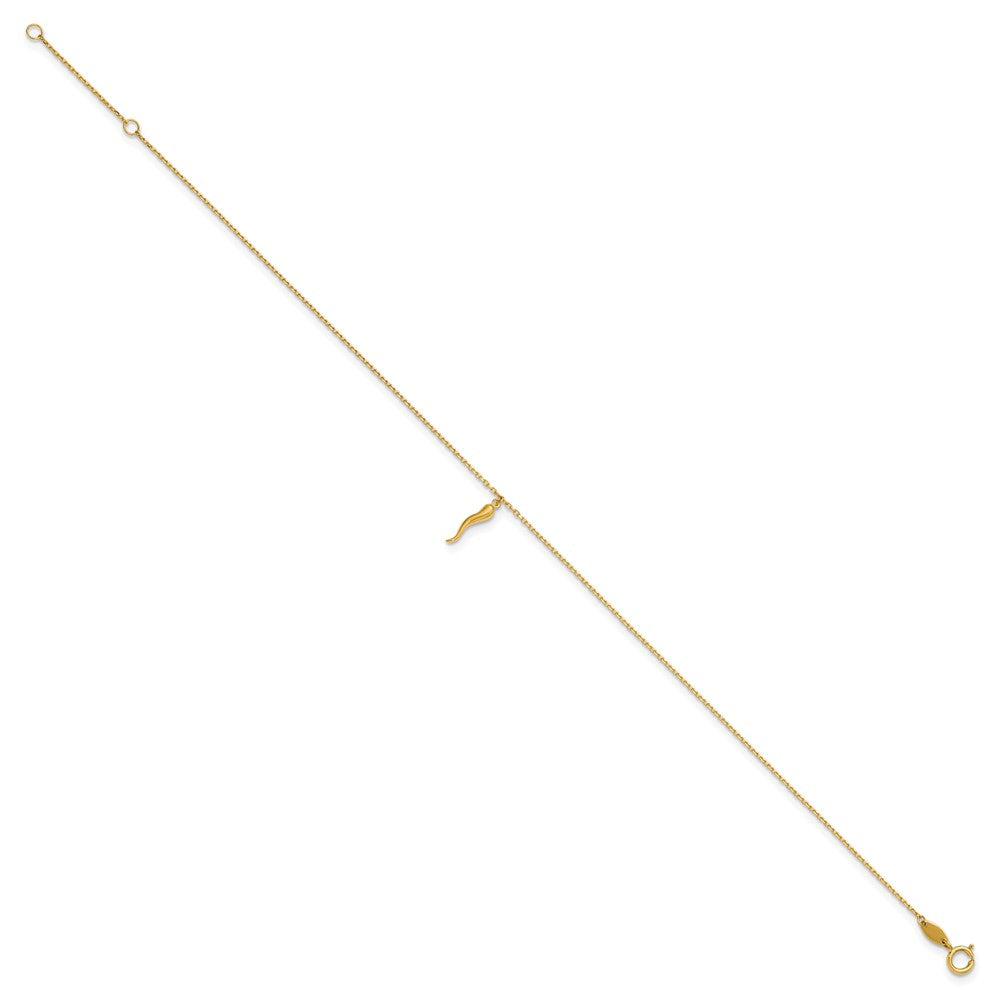 14K Polished Italian Horn 9in Plus 1in ext. Anklet
