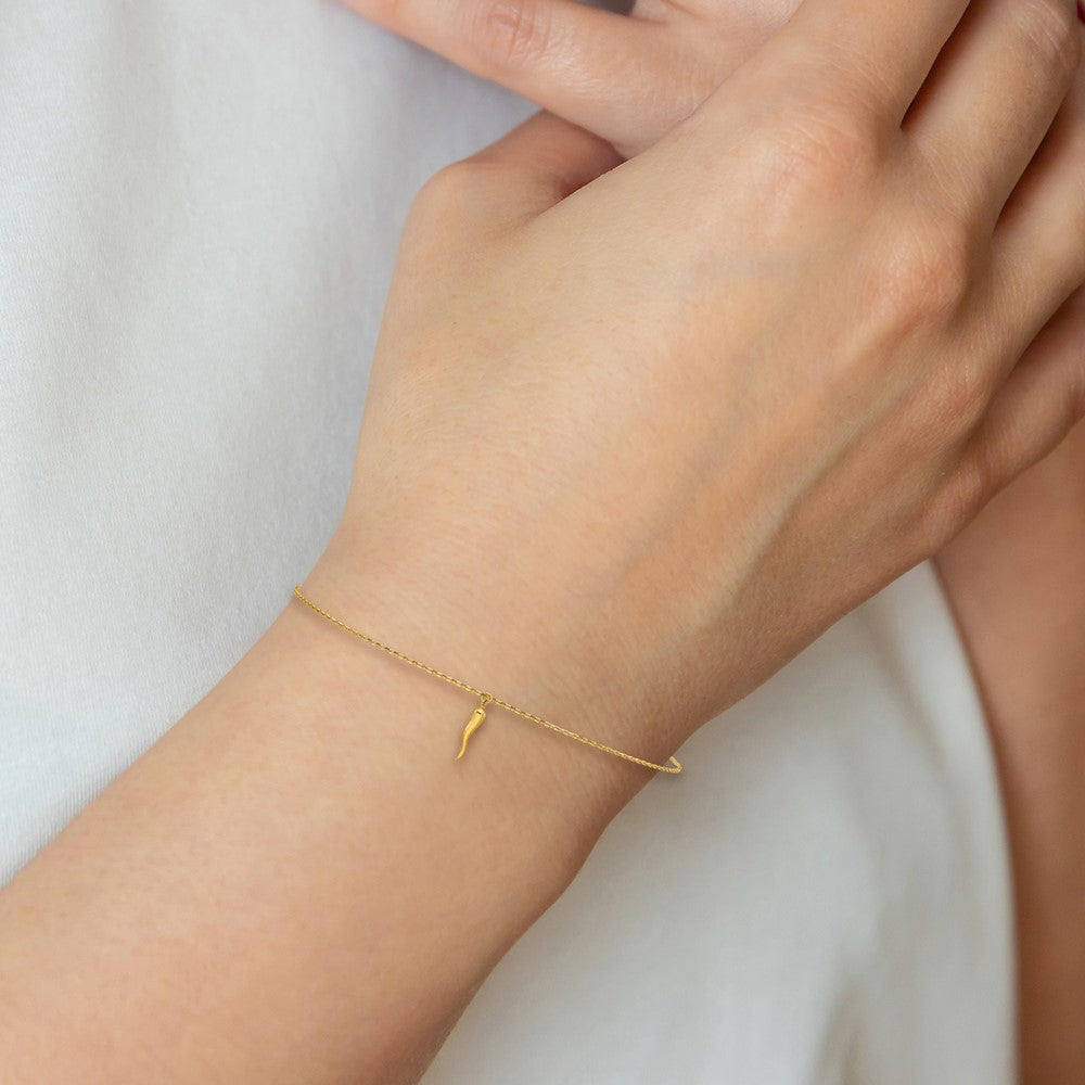 14K Polished Italian Horn 9in Plus 1in ext. Anklet