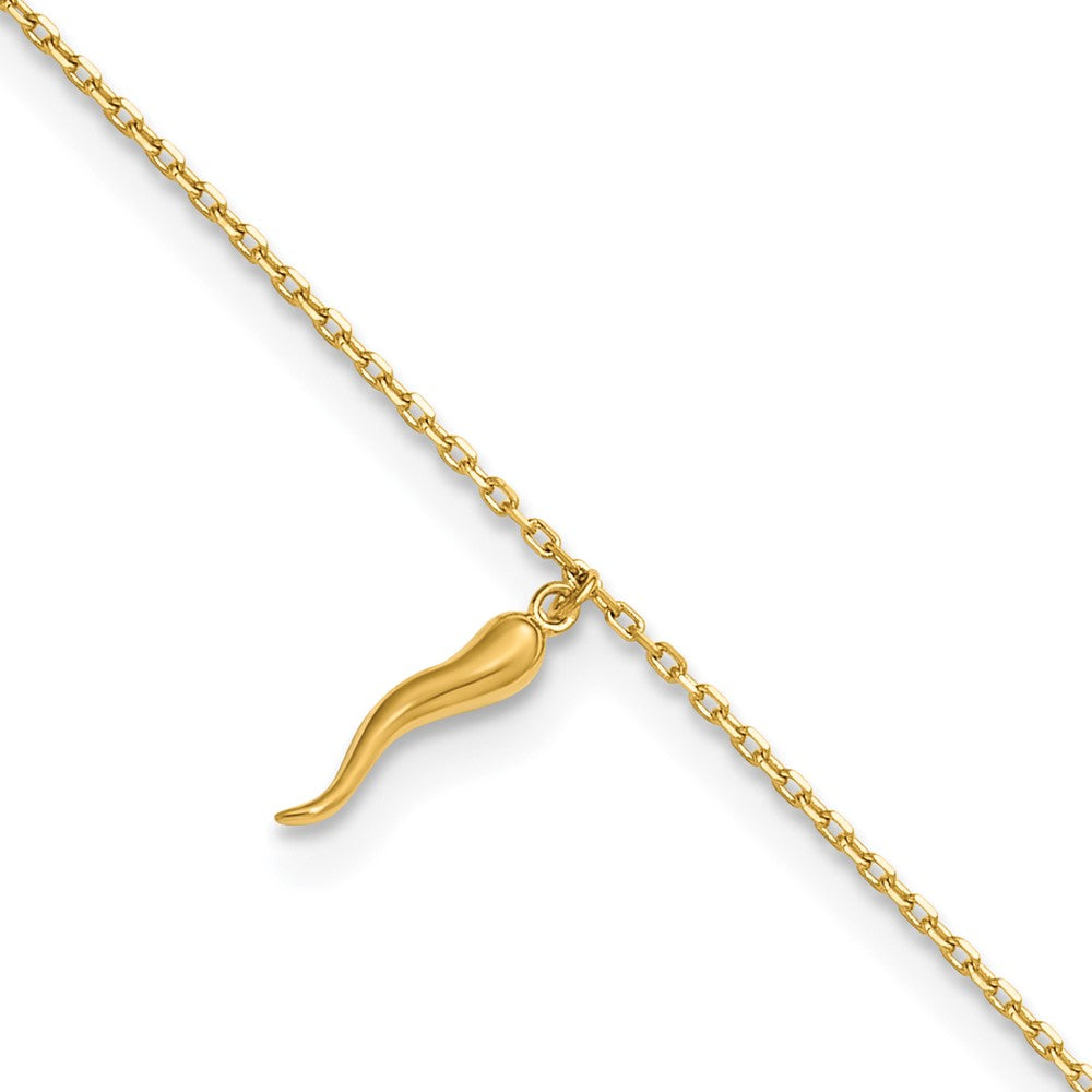 14K Polished Italian Horn 9in Plus 1in ext. Anklet