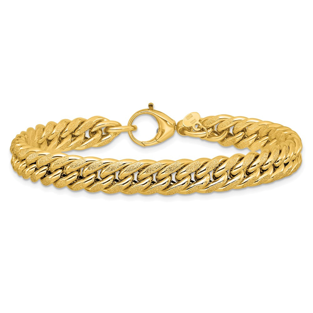 14K Polished and Textured Fancy Curb Bracelet